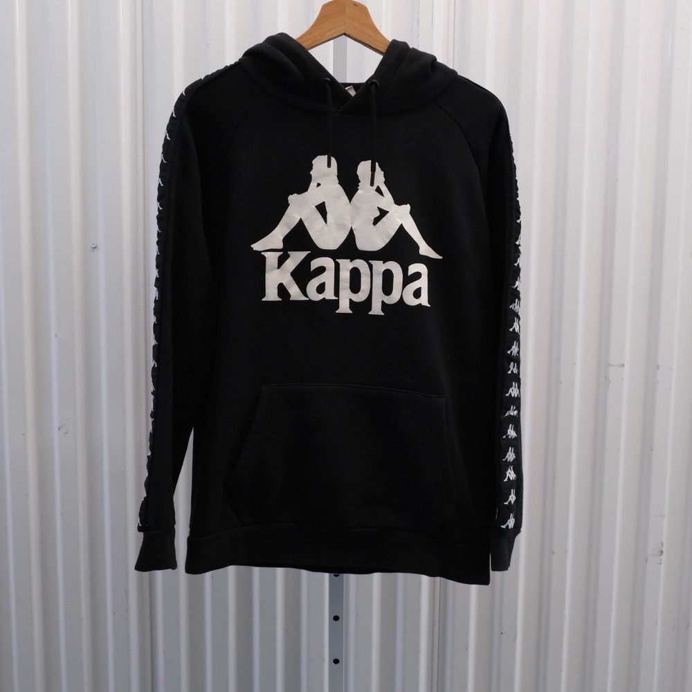 Kappa Banda Hurtado Hoodie Mens Medium Black Logo Taping Streetwear Pullover